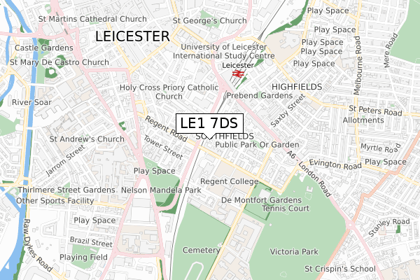 LE1 7DS map - small scale - OS Open Zoomstack (Ordnance Survey)