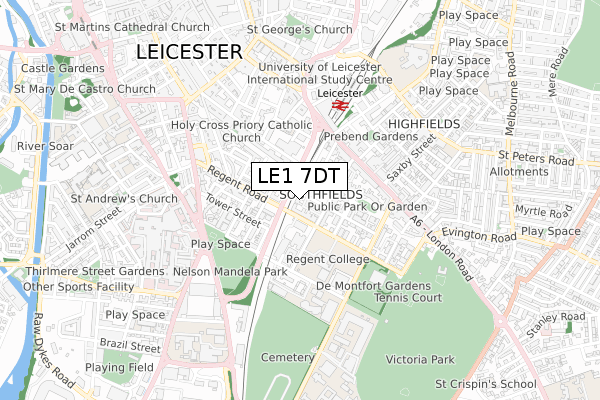 LE1 7DT map - small scale - OS Open Zoomstack (Ordnance Survey)