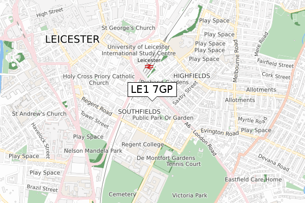 LE1 7GP map - small scale - OS Open Zoomstack (Ordnance Survey)