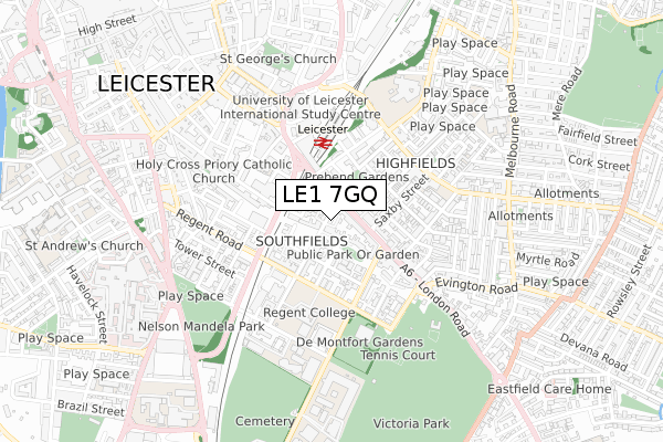 LE1 7GQ map - small scale - OS Open Zoomstack (Ordnance Survey)