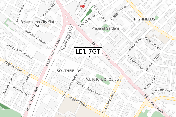 LE1 7GT map - large scale - OS Open Zoomstack (Ordnance Survey)