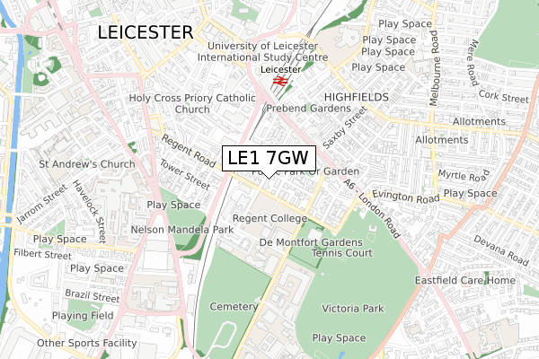 LE1 7GW map - small scale - OS Open Zoomstack (Ordnance Survey)