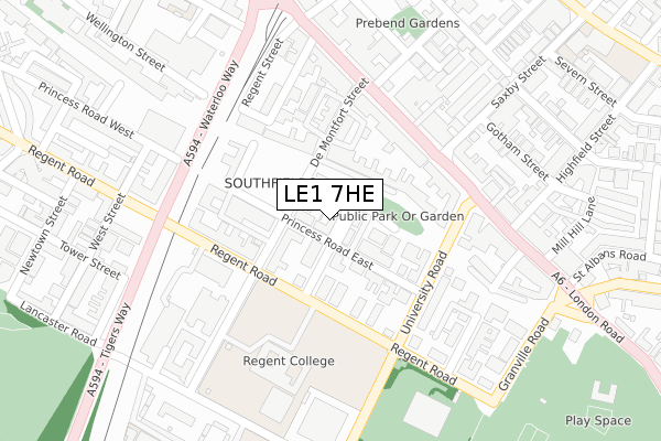 LE1 7HE map - large scale - OS Open Zoomstack (Ordnance Survey)