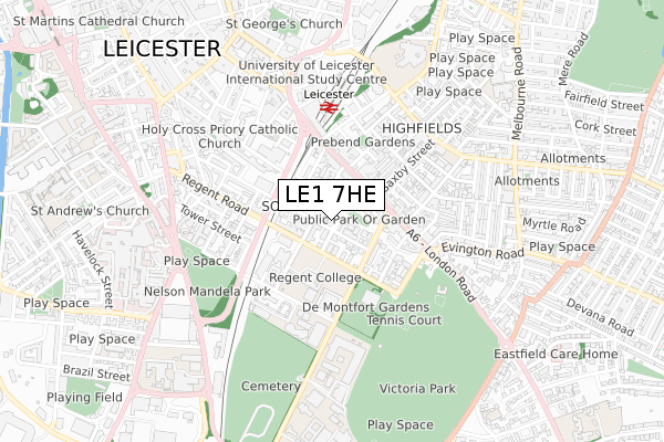 LE1 7HE map - small scale - OS Open Zoomstack (Ordnance Survey)