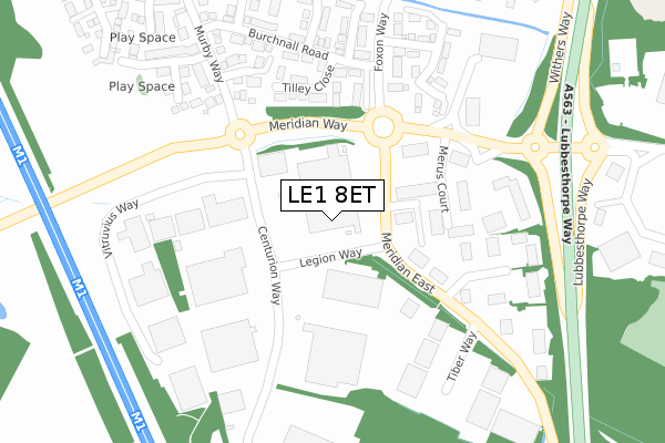 LE1 8ET map - large scale - OS Open Zoomstack (Ordnance Survey)