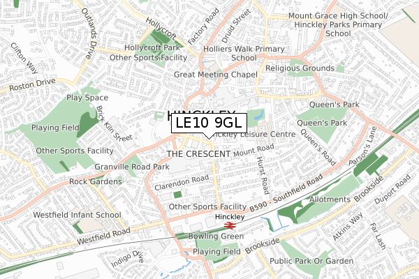 LE10 9GL map - small scale - OS Open Zoomstack (Ordnance Survey)