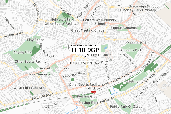 LE10 9GP map - small scale - OS Open Zoomstack (Ordnance Survey)