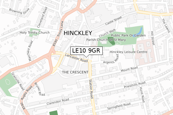 LE10 9GR map - large scale - OS Open Zoomstack (Ordnance Survey)