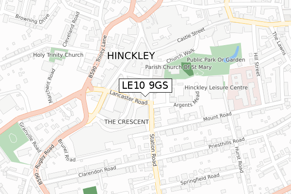 LE10 9GS map - large scale - OS Open Zoomstack (Ordnance Survey)