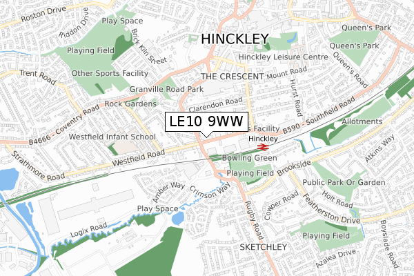 LE10 9WW map - small scale - OS Open Zoomstack (Ordnance Survey)