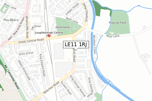 LE11 1RJ map - large scale - OS Open Zoomstack (Ordnance Survey)