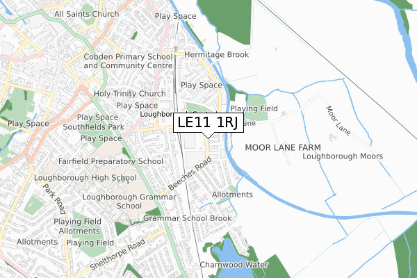 LE11 1RJ map - small scale - OS Open Zoomstack (Ordnance Survey)