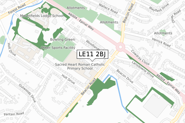 LE11 2BJ map - large scale - OS Open Zoomstack (Ordnance Survey)