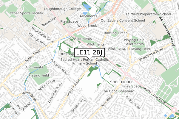 LE11 2BJ map - small scale - OS Open Zoomstack (Ordnance Survey)