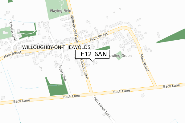 LE12 6AN map - large scale - OS Open Zoomstack (Ordnance Survey)