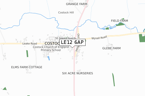 LE12 6AP map - small scale - OS Open Zoomstack (Ordnance Survey)