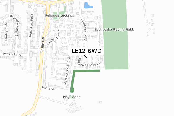 LE12 6WD map - large scale - OS Open Zoomstack (Ordnance Survey)