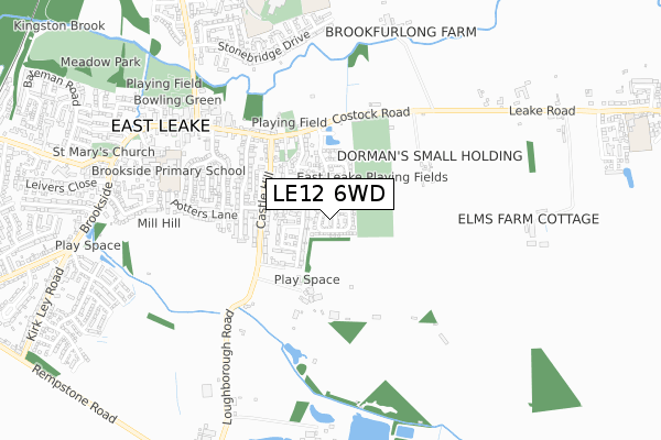 LE12 6WD map - small scale - OS Open Zoomstack (Ordnance Survey)