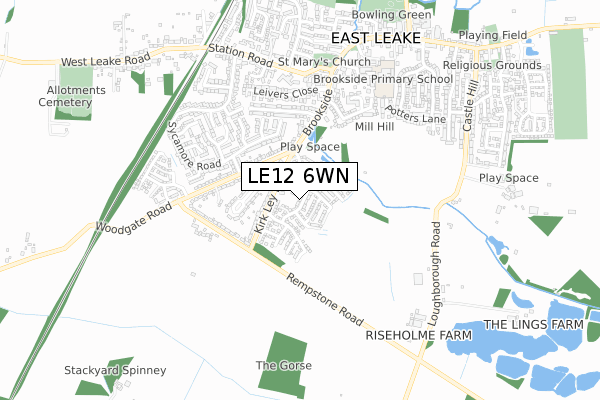 LE12 6WN map - small scale - OS Open Zoomstack (Ordnance Survey)