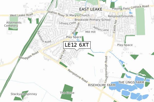 LE12 6XT map - small scale - OS Open Zoomstack (Ordnance Survey)