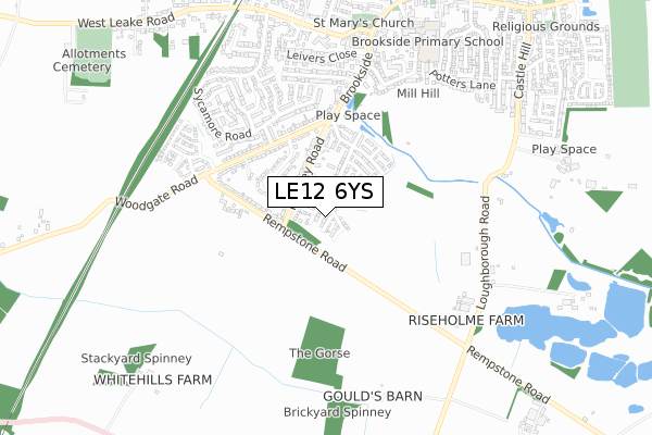 LE12 6YS map - small scale - OS Open Zoomstack (Ordnance Survey)