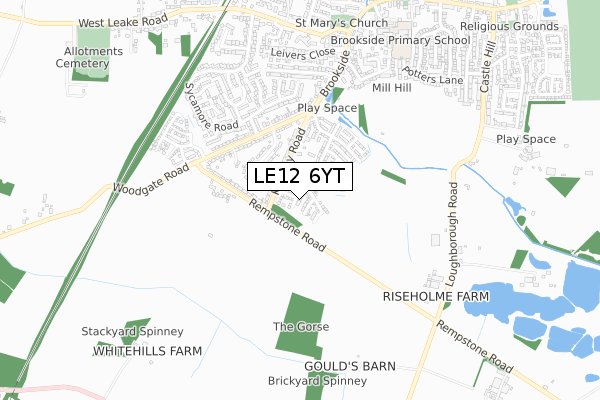 LE12 6YT map - small scale - OS Open Zoomstack (Ordnance Survey)