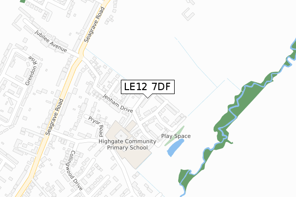 LE12 7DF map - large scale - OS Open Zoomstack (Ordnance Survey)