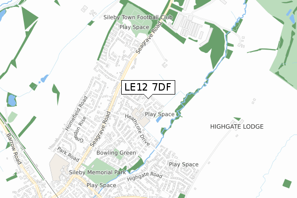 LE12 7DF map - small scale - OS Open Zoomstack (Ordnance Survey)