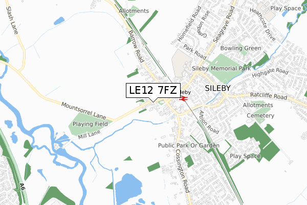 LE12 7FZ map - small scale - OS Open Zoomstack (Ordnance Survey)