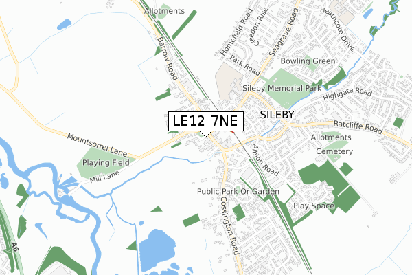 LE12 7NE map - small scale - OS Open Zoomstack (Ordnance Survey)