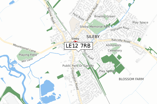 LE12 7RB map - small scale - OS Open Zoomstack (Ordnance Survey)