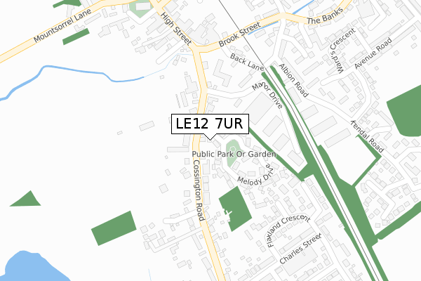 LE12 7UR map - large scale - OS Open Zoomstack (Ordnance Survey)