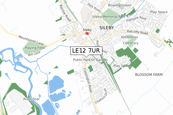 LE12 7UR map - small scale - OS Open Zoomstack (Ordnance Survey)