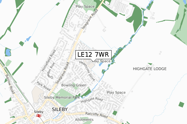 LE12 7WR map - small scale - OS Open Zoomstack (Ordnance Survey)