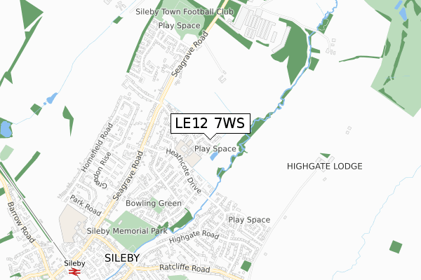 LE12 7WS map - small scale - OS Open Zoomstack (Ordnance Survey)