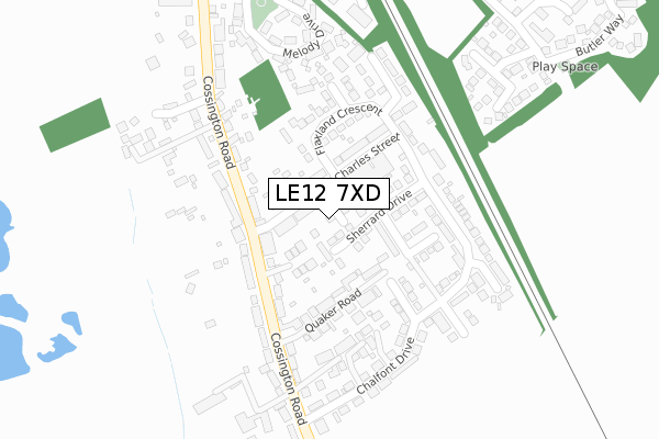 LE12 7XD map - large scale - OS Open Zoomstack (Ordnance Survey)