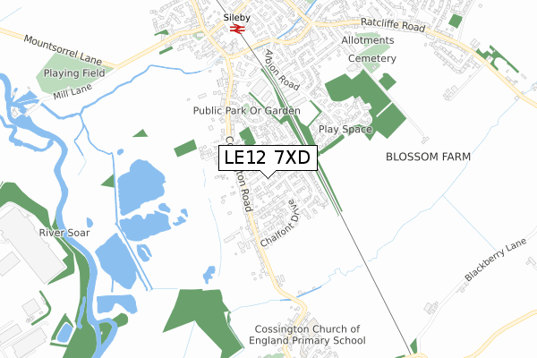 LE12 7XD map - small scale - OS Open Zoomstack (Ordnance Survey)