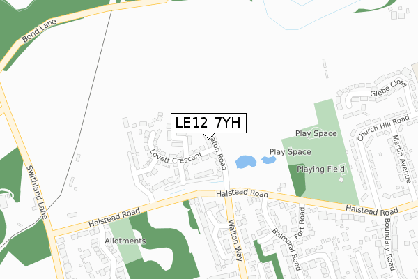 LE12 7YH map - large scale - OS Open Zoomstack (Ordnance Survey)