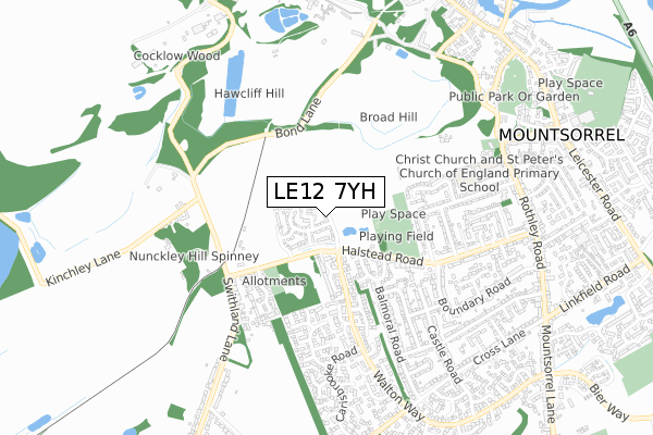 LE12 7YH map - small scale - OS Open Zoomstack (Ordnance Survey)