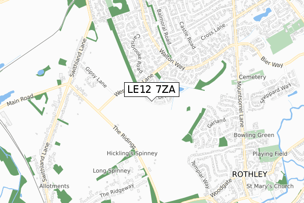 LE12 7ZA map - small scale - OS Open Zoomstack (Ordnance Survey)