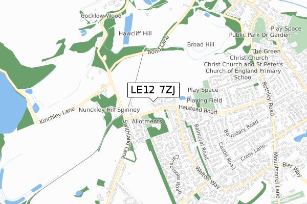 LE12 7ZJ map - small scale - OS Open Zoomstack (Ordnance Survey)