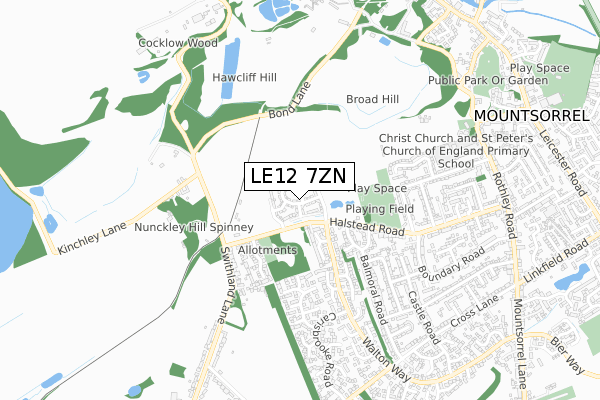 LE12 7ZN map - small scale - OS Open Zoomstack (Ordnance Survey)