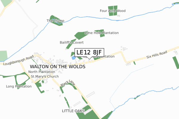 LE12 8JF map - small scale - OS Open Zoomstack (Ordnance Survey)