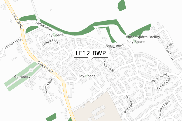 LE12 8WP map - large scale - OS Open Zoomstack (Ordnance Survey)