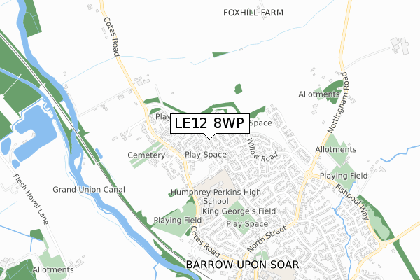 LE12 8WP map - small scale - OS Open Zoomstack (Ordnance Survey)