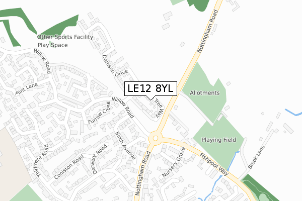 LE12 8YL map - large scale - OS Open Zoomstack (Ordnance Survey)