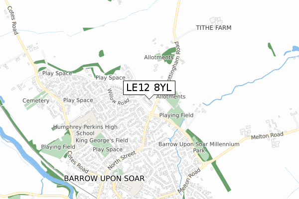 LE12 8YL map - small scale - OS Open Zoomstack (Ordnance Survey)