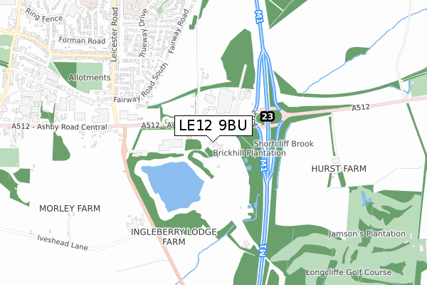 LE12 9BU map - small scale - OS Open Zoomstack (Ordnance Survey)