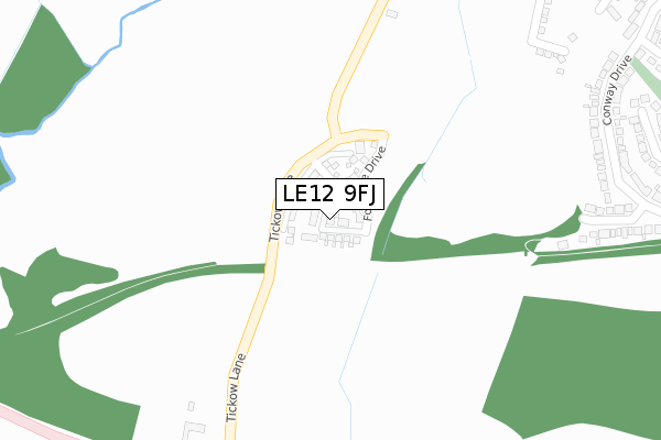 LE12 9FJ map - large scale - OS Open Zoomstack (Ordnance Survey)