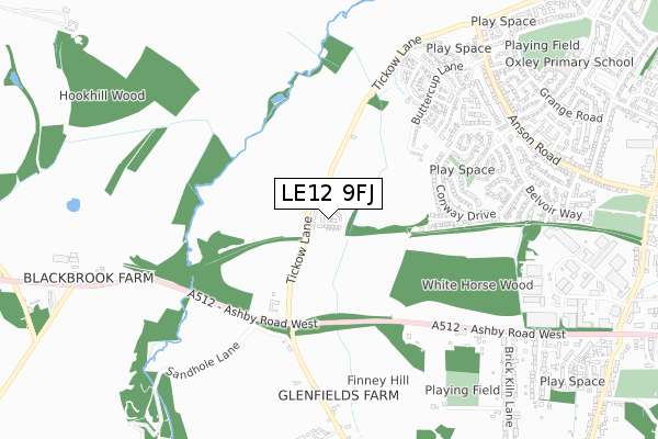 LE12 9FJ map - small scale - OS Open Zoomstack (Ordnance Survey)